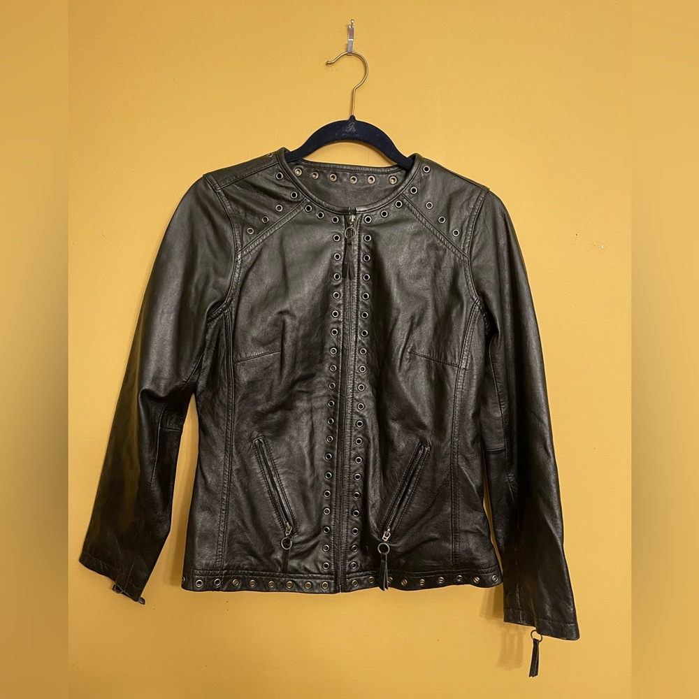 Bradley By Bradley Bayou Black Genuine Leather Jacket Women Size P-XS